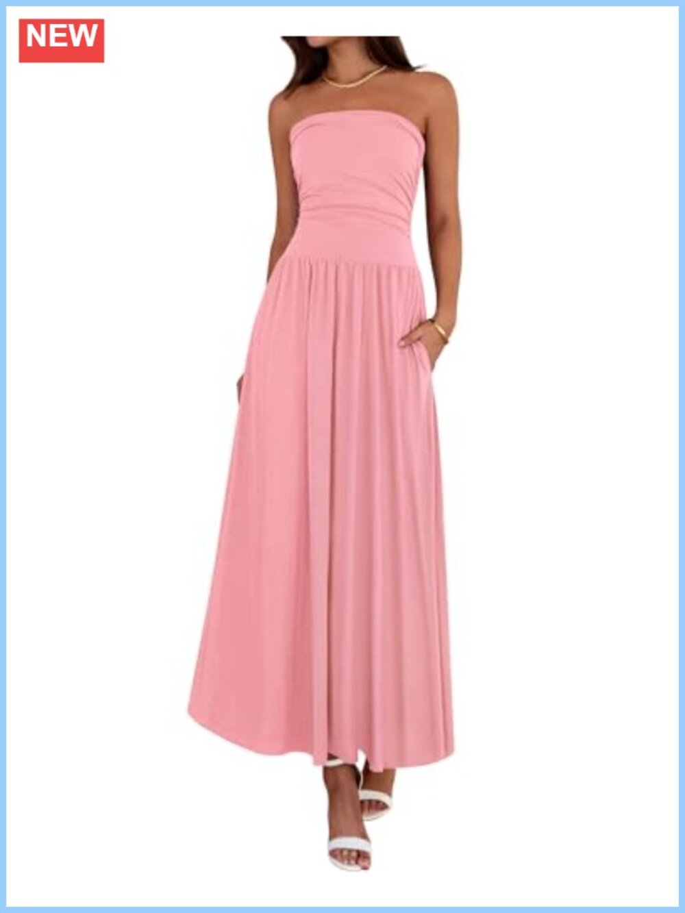 Strapless Ruched Tube Top Maxi Dress Sleeveless Semi Formal
